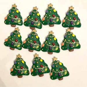 Lot of 11 resin Christmas tree flat-back button embellishments for crafts